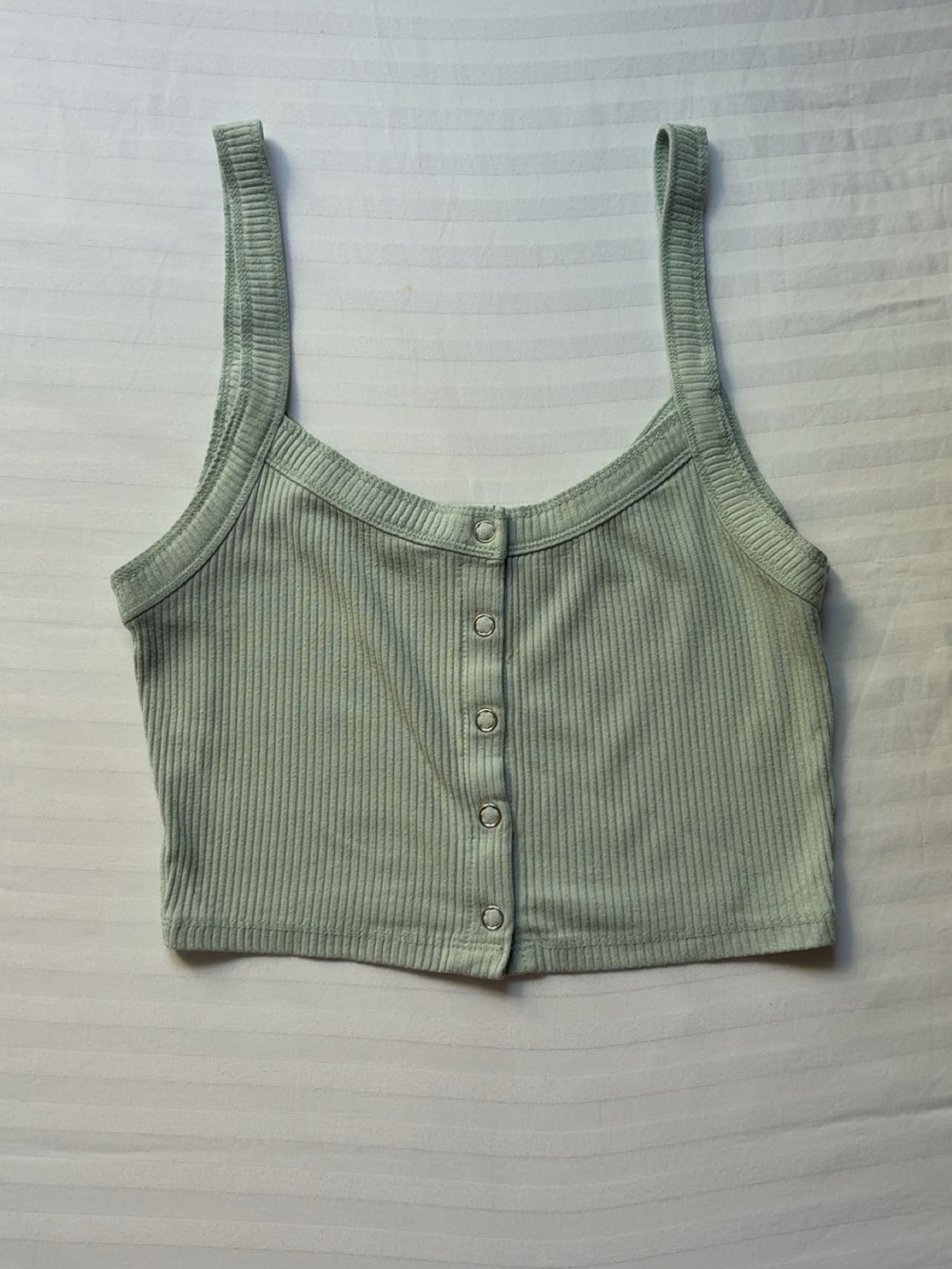 Ribbed Button-Front Crop Tank – Sage Green